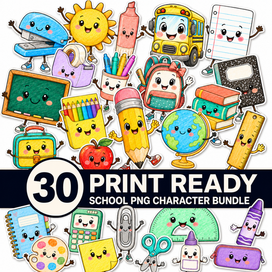 Cute School Supplies PNG Bundle | Back to School Sublimation Clipart