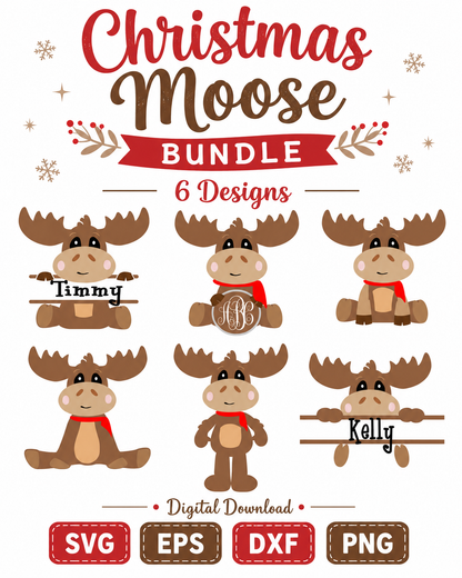 Christmas Moose Reindeer SVG EPS DXF PNG | Christmas Cut File Bundle