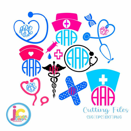 Nurse svg | Nursing Monogram Frame SVG EPS DXF PNG Bundle