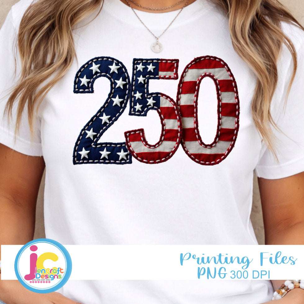 Patriotic 250th Anniversary PNG | USA 2026 Faux Embroidery