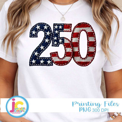 Patriotic 250th Anniversary PNG | USA 2026 Faux Embroidery