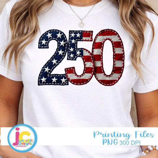 Patriotic 250th Anniversary PNG | USA 2026 Faux Embroidery