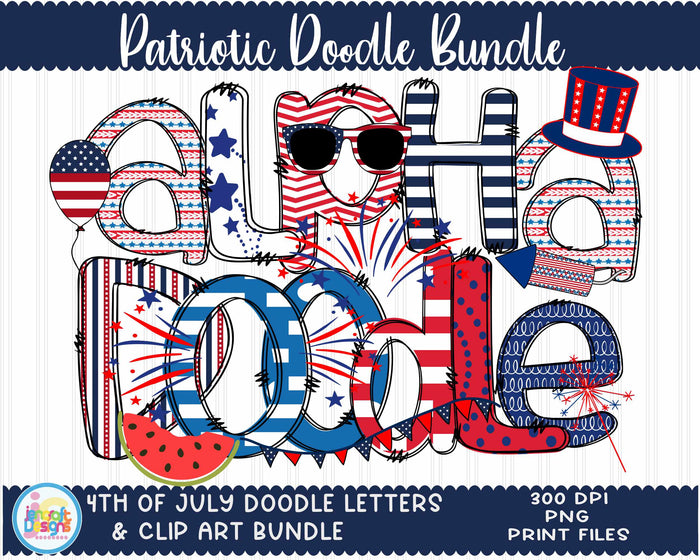 Doodle Alphabet Letters png | Patriotic 4th of July Alphabet Png Sublimation File