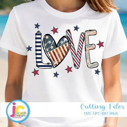 Patriotic LOVE PNG | 4th of July Sublimation Design