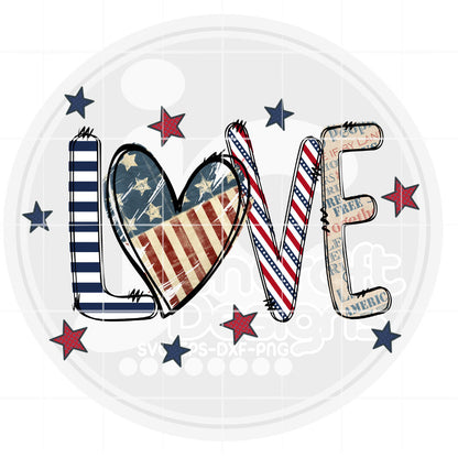 Patriotic LOVE PNG | 4th of July Sublimation Design