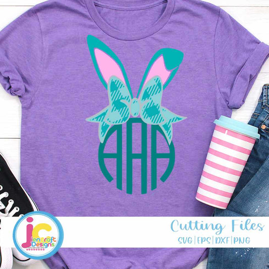 Easter Svg | Plaid Bunny Bow Ears Monogram Frame SVG EPS DXF PNGSvg