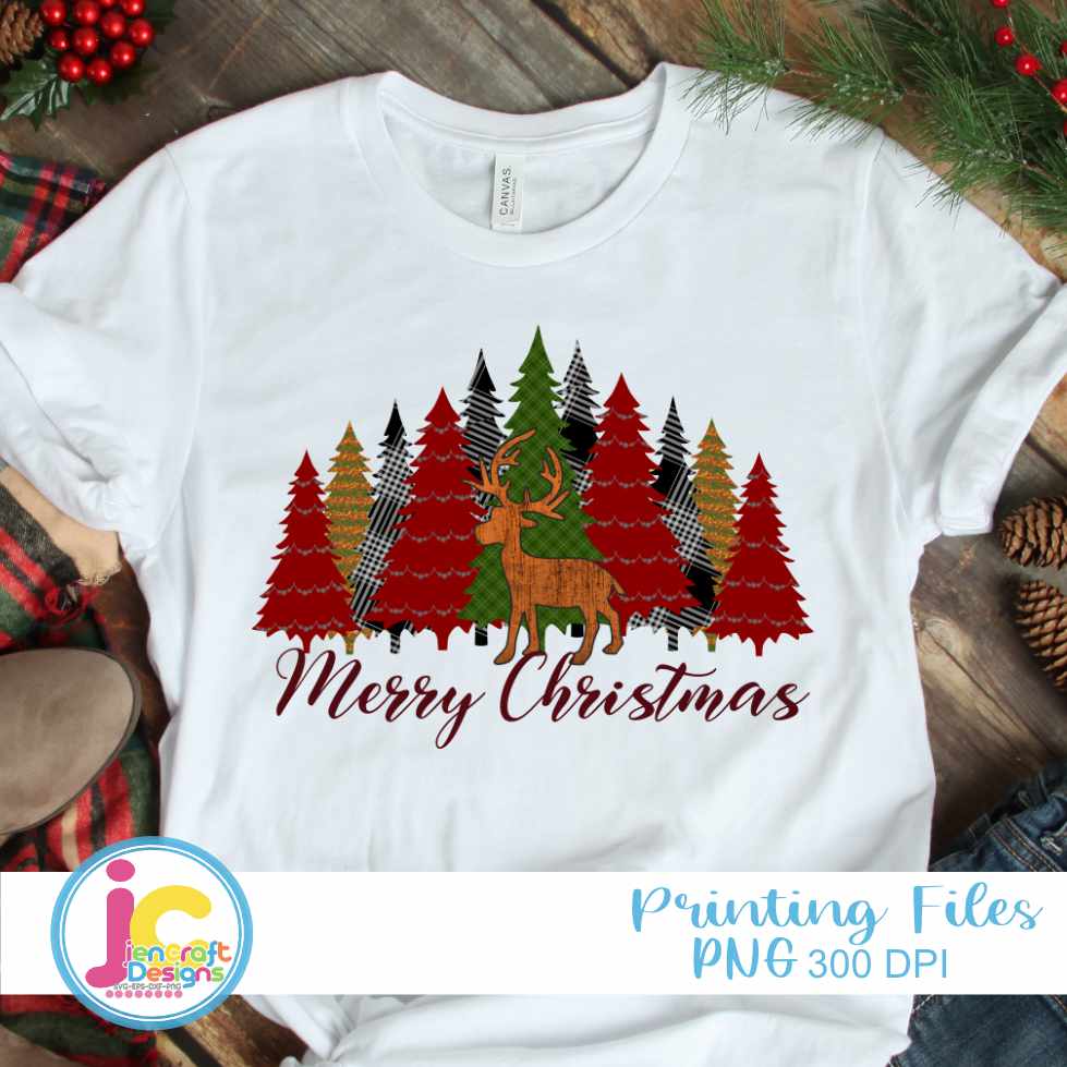 Plaid Christmas trees Png | Reindeer Sublimation File
