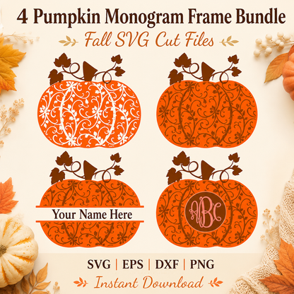 Floral Pumpkin Monogram Frame SVG | Fall & Halloween - JenCraft Designs