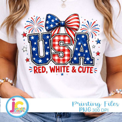 Red White and Cute PNG | Patriotic USA Bow Sublimation Design for 4th of July Shirts & Tumblers