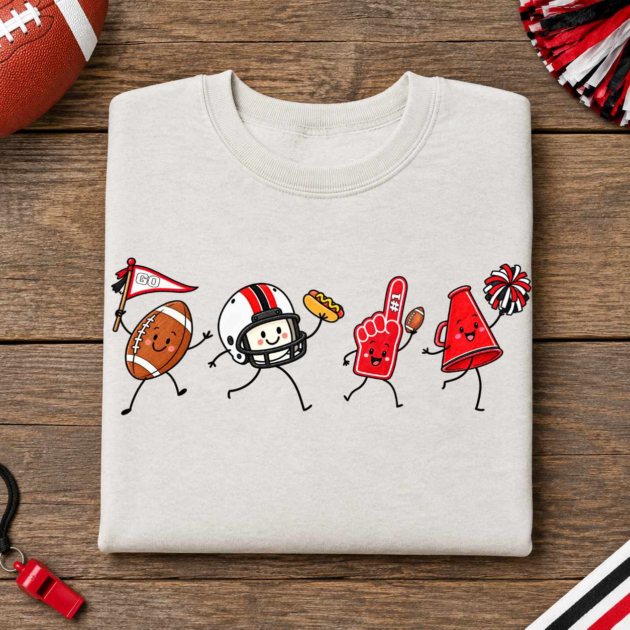 Red Black White Football Doodle PNG Sublimation Design