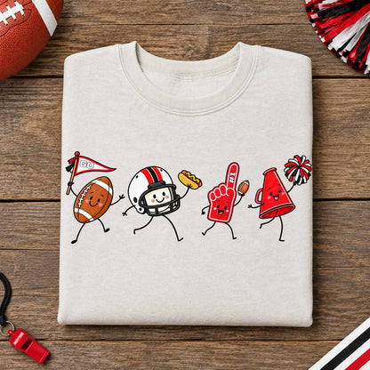 Red Black White Football Doodle PNG Sublimation Design