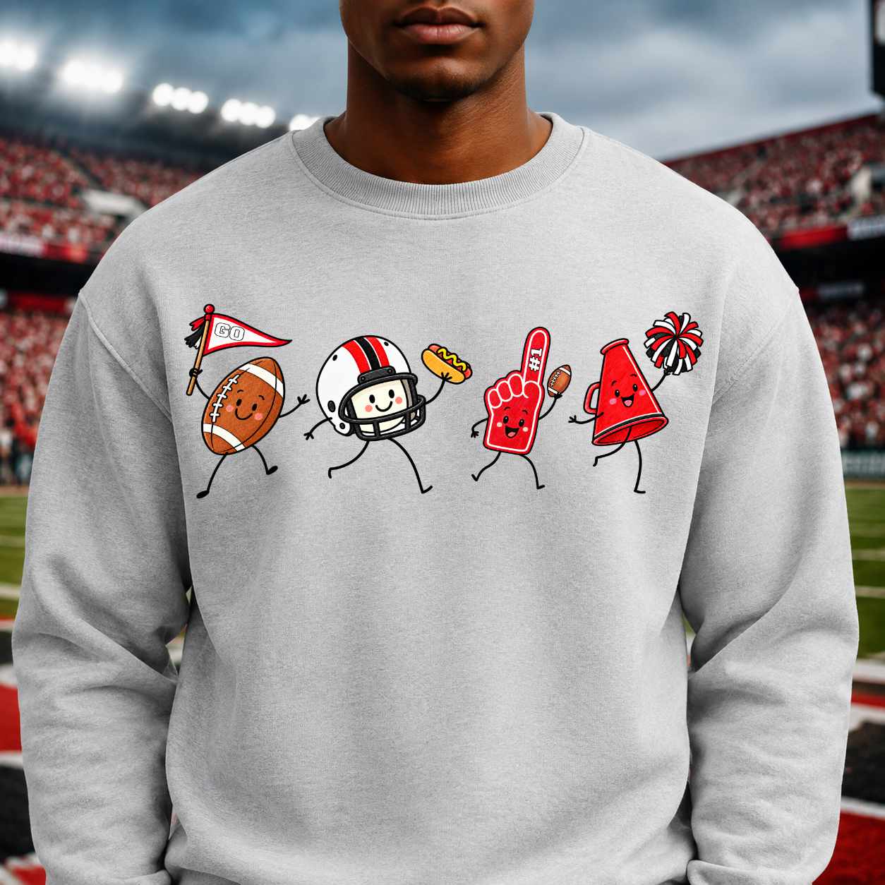 Red black white football doodle PNG sublimation design on sweatshirt – JenCraft Designs digital download