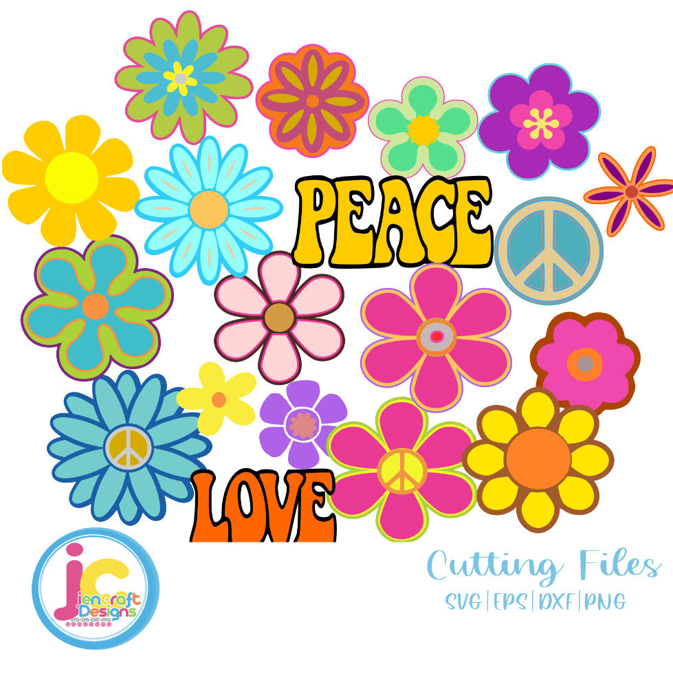 Hippie SVG | Retro Groovy Flowers 60s 70s Cut File Bundle