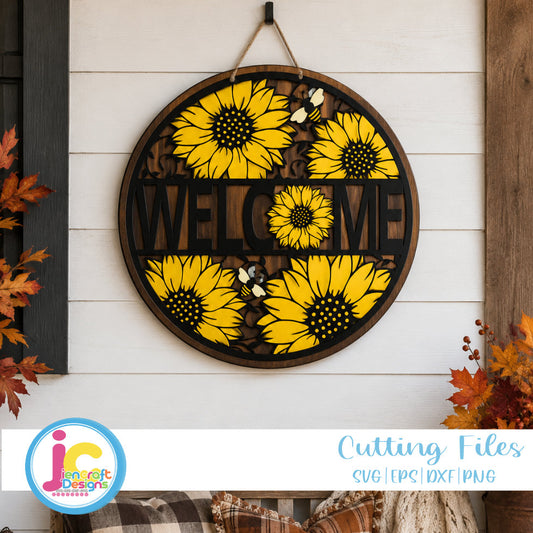 Sunflower Welcome Sign SVG | Summer Porch Sign Cut File - JenCraft Designs