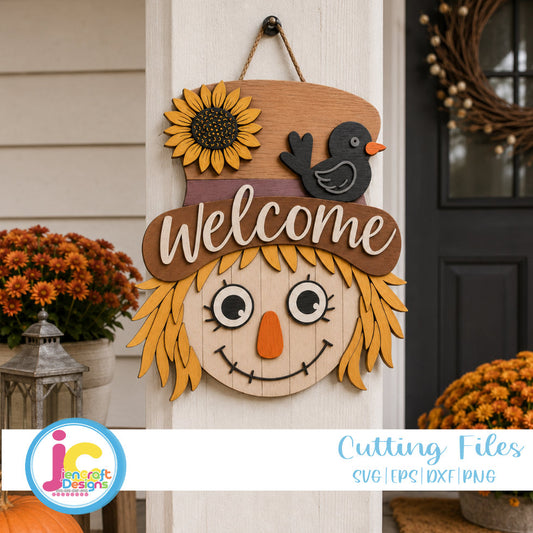 Scarecrow Welcome Sign SVG | Fall Door Hanger Cut File