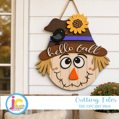 Hello Fall Scarecrow Door Hanger SVG | Glowforge Laser Cut File