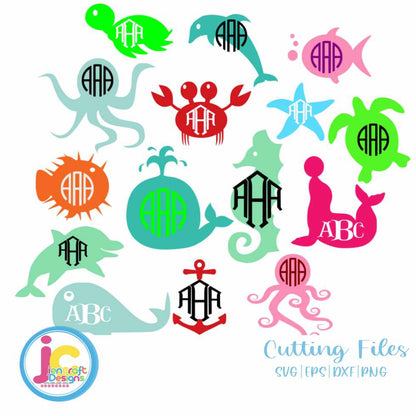 Summer svg |Sea Life Monogram Frame SVG DXF PNG EPS