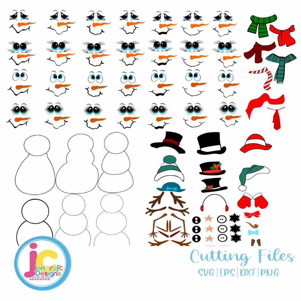 Snowman Faces Svg | Build a Snowman SVG DXF PNG EPS Bundle