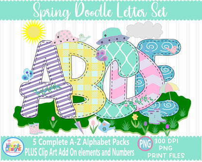 Spring Doodle Letters Png | Alphabet Letters Png Sublimation File