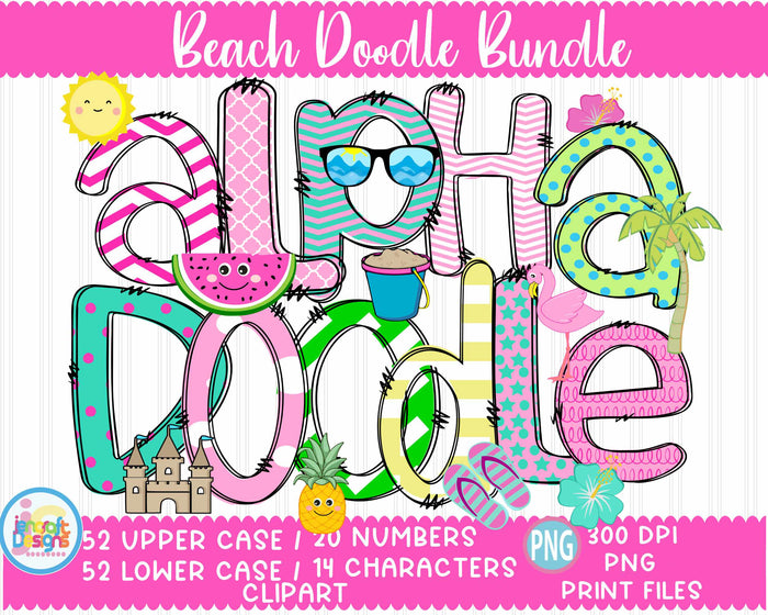 Beach Doodle Alphabet PNG | Summer Hand-Drawn Letters for Shirts, Stickers & Sublimation