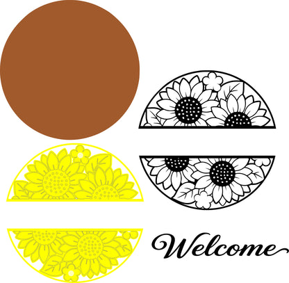 Round Sunflower Daisy Sign SVG | Floral Welcome Sign Cut File