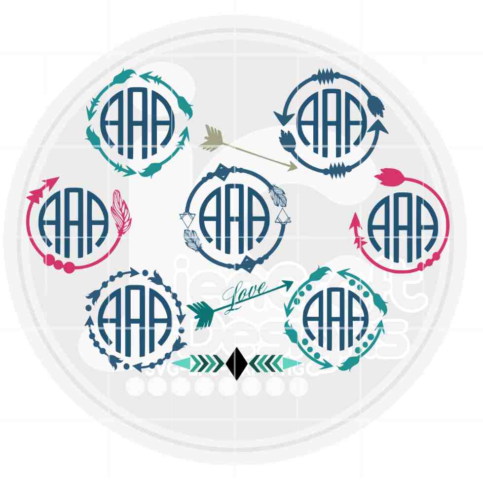 Arrow Monogram Frame Svg, Boho Frame Svg Bundle - JenCraft Designs