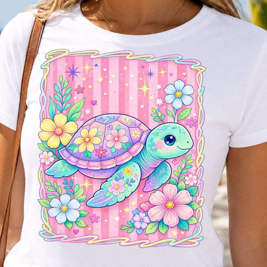 Preppy Turtle Summer PNG | Tropical Flower Sublimation Design