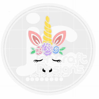 Floral Unicorn Face Svg | Girl Baby Toddler SVG DXF PNG EPS