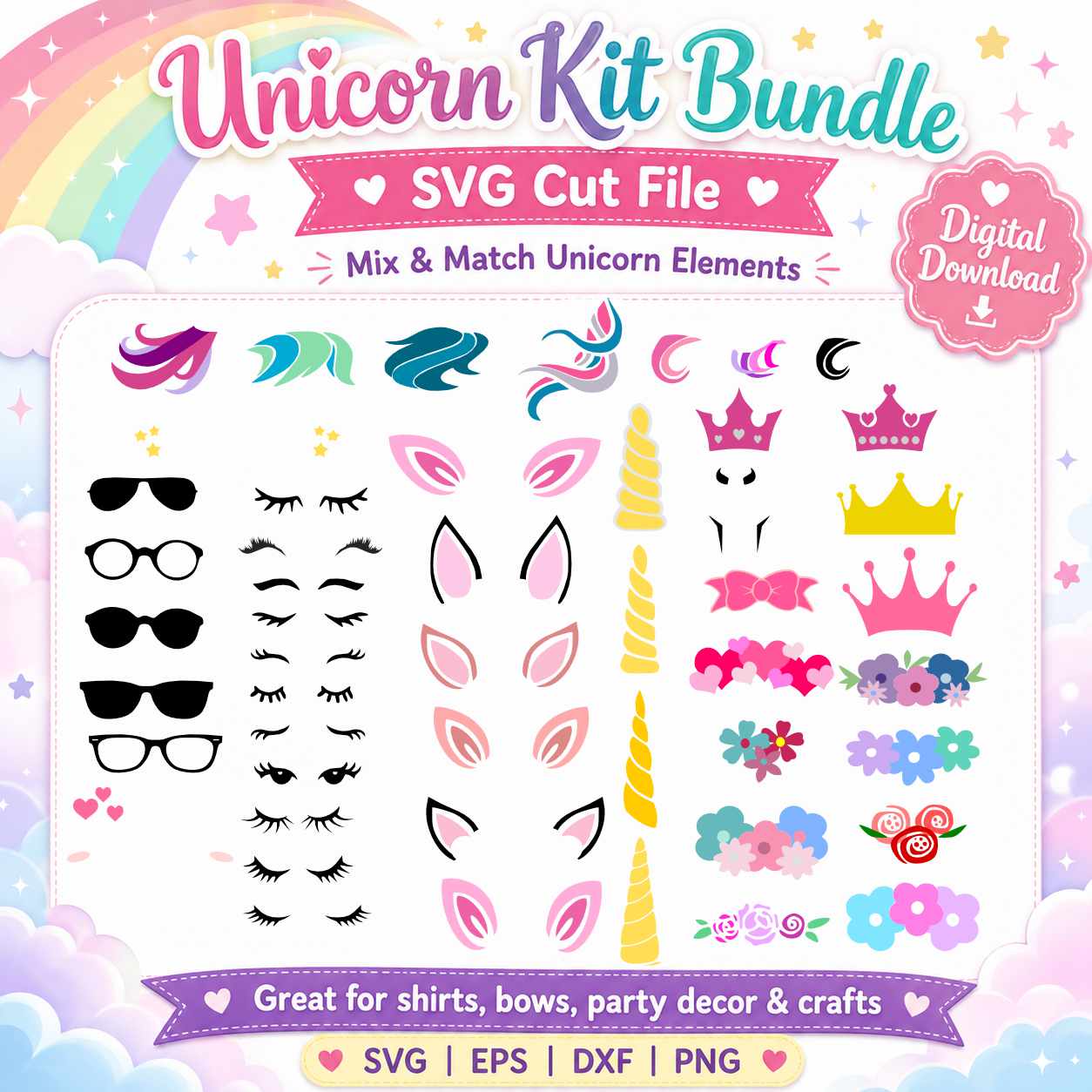 Unicorn Kit SVG | DIY Unicorn Bundle SVG EPS DXF PNG - JenCraft Designs