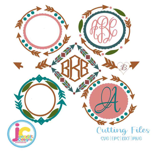 Arrow Monogram Frame Svg | Boho Monogram Frame SVG EPS DXF PNG Bundle JenCraft Designs