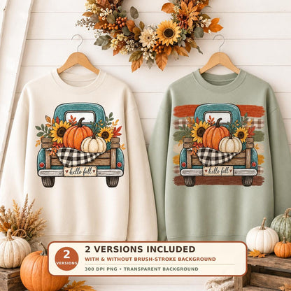 Hello Fall Truck PNG Sublimation Design, 2 Versions