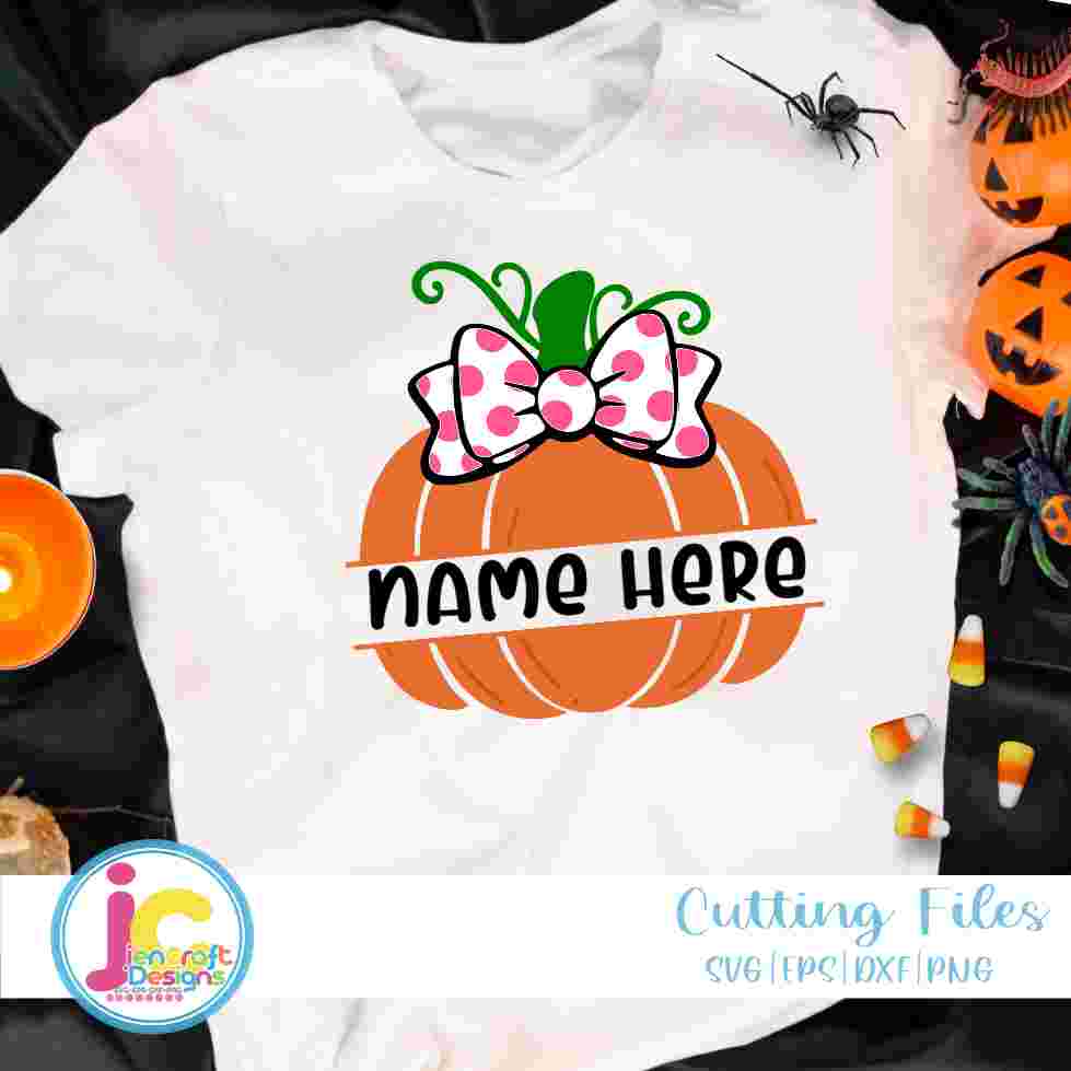 Cute Pumpkin With Bow | Girl Halloween Monogram SVG DXF PNG EPS