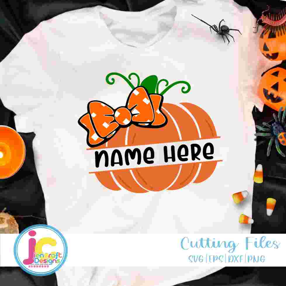 Cute Pumpkin with Bow, Girl Pumpkin Halloween Monogram SVG DXF PNG EPS