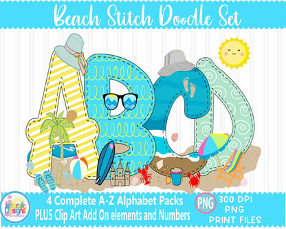 Beach Faux Applique Doodle Letters | Beach Alphabet Png Sublimation File