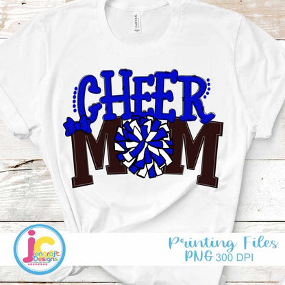 Cheer Mom Png | Blue and White Cheerleader Pom Pom Png Sublimation File