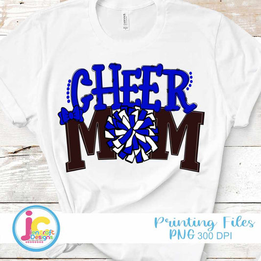 Cheer Mom Png | Blue and White Cheerleader Pom Pom Png Sublimation File JenCraft Designs