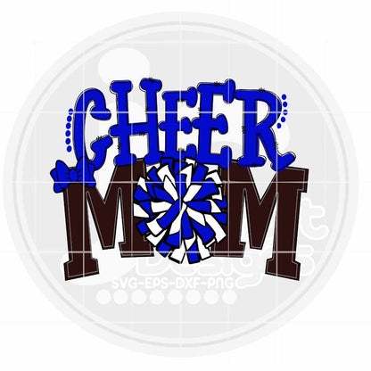 Cheer Mom Png | Blue and White Cheerleader Pom Pom Png Sublimation File