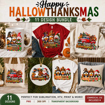 Hallowthanksmas PNG Bundle | 8 Halloween Thanksgiving Christmas Holiday Designs