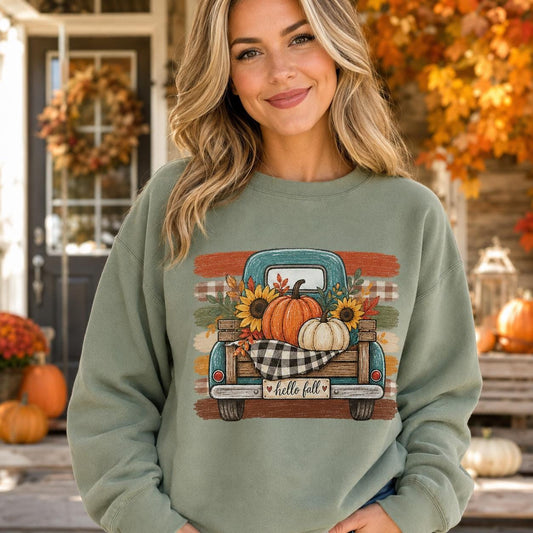 Hello Fall Truck PNG Sublimation Design, 2 Versions