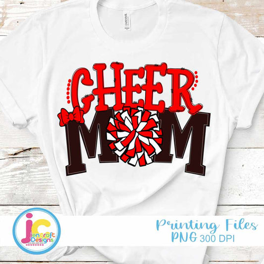 Cheer Mom Png | Red and White Cheerleader Pom Pom Png Sublimation File JenCraft Designs