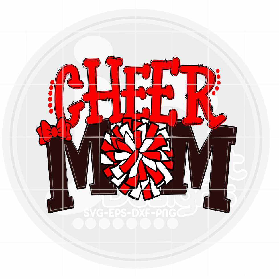 Cheer Mom Png | Red and White Cheerleader Pom Pom Png Sublimation File JenCraft Designs