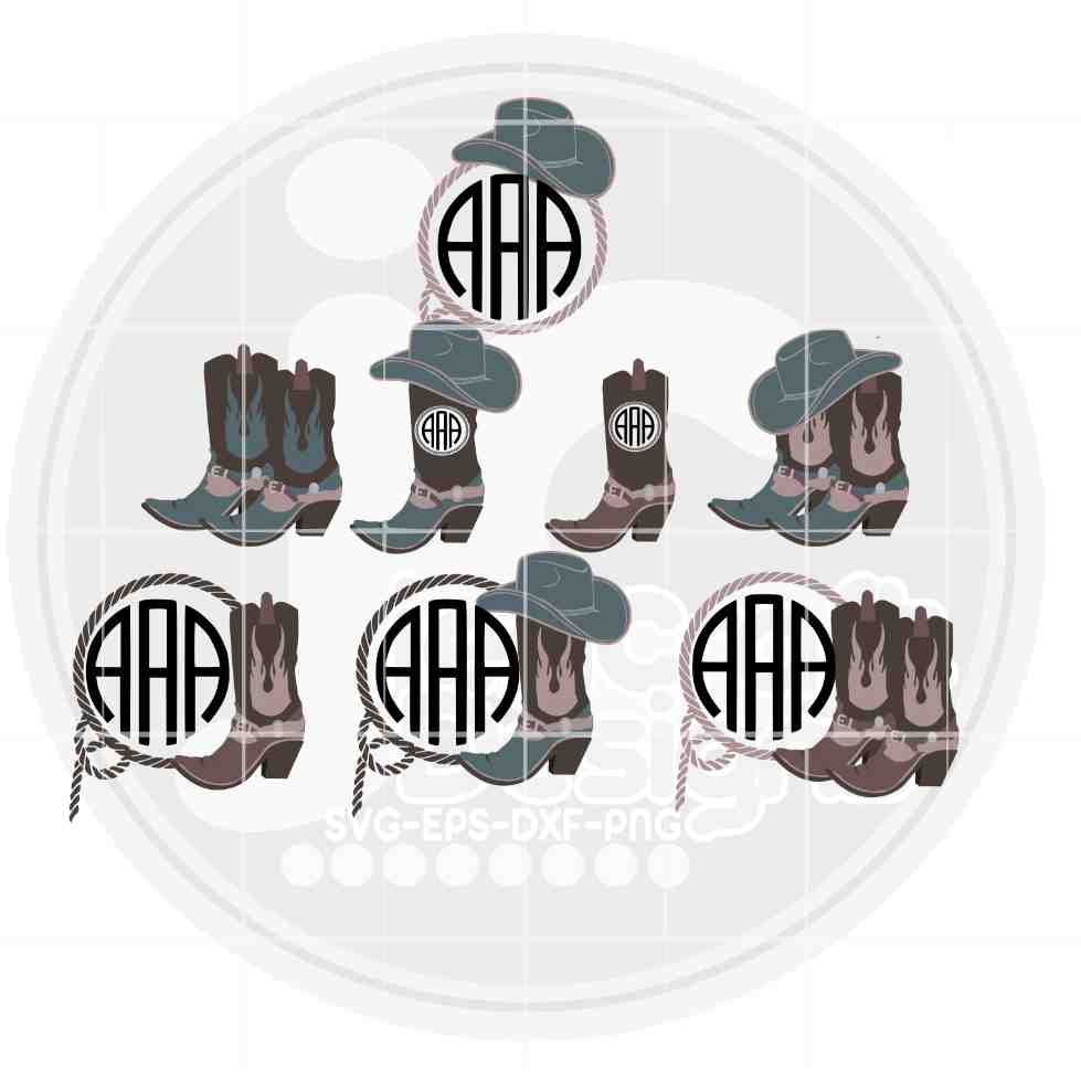 Cowboy Boots Monogram Frame | CowBoy Boots SVG EPS DXF PNG Bundle