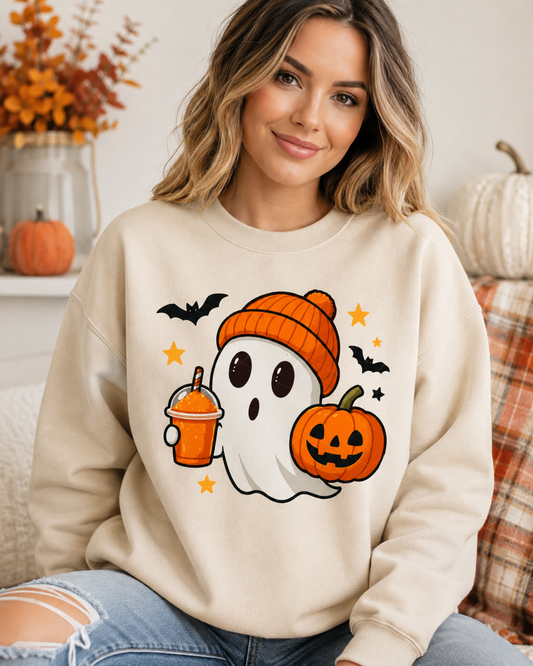 Retro Halloween Ghost PNG | Iced Drink & Beanie Sublimation