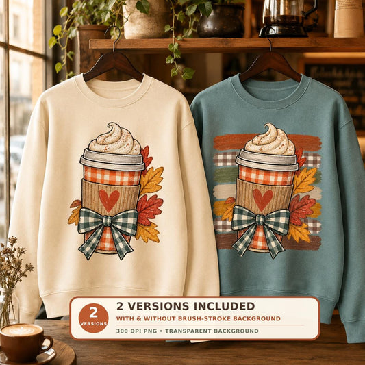 Fall Coffee Cup PNG Sublimation Design, 2 Versions