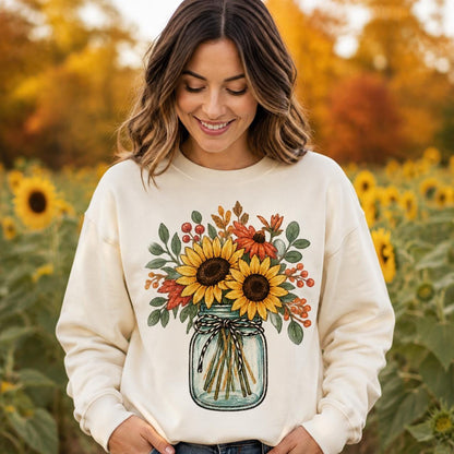 Sunflower Mason Jar PNG Sublimation Design, 2 Versions