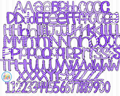 Purple Doodle Letters Png |  Alphabet Letters Png Sublimation File