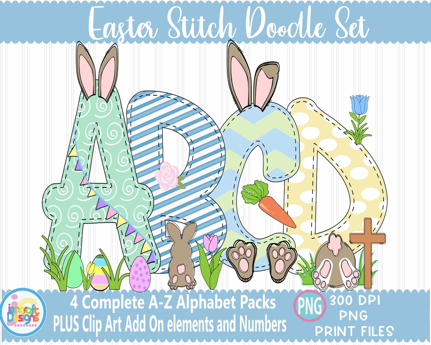 Boys Easter Doodle Letters Png | Easter Alphabet Png Sublimation File