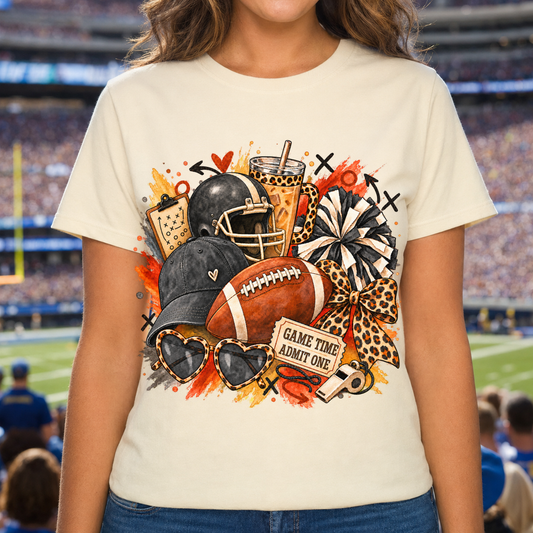 Game Time Admit One PNG | Black Gold Football Sublimation
