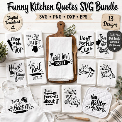Funny Kitchen Quotes SVG Bundle | Cut File EPS DXF PNG - JenCraft Designs