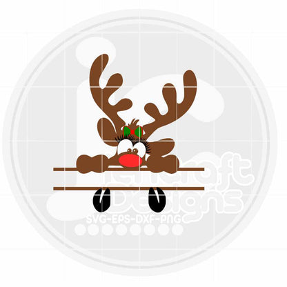 Christmas Svg | Girl Peeking Reindeer Split Monogram SVG DXF PNG EPS